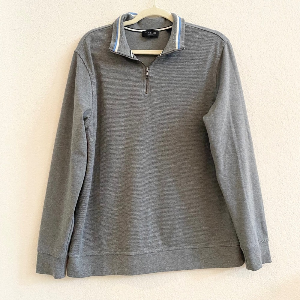 Ted Baker London Men's Grey Textured Quarter Zip Pullover Sweater Size 3 Medium